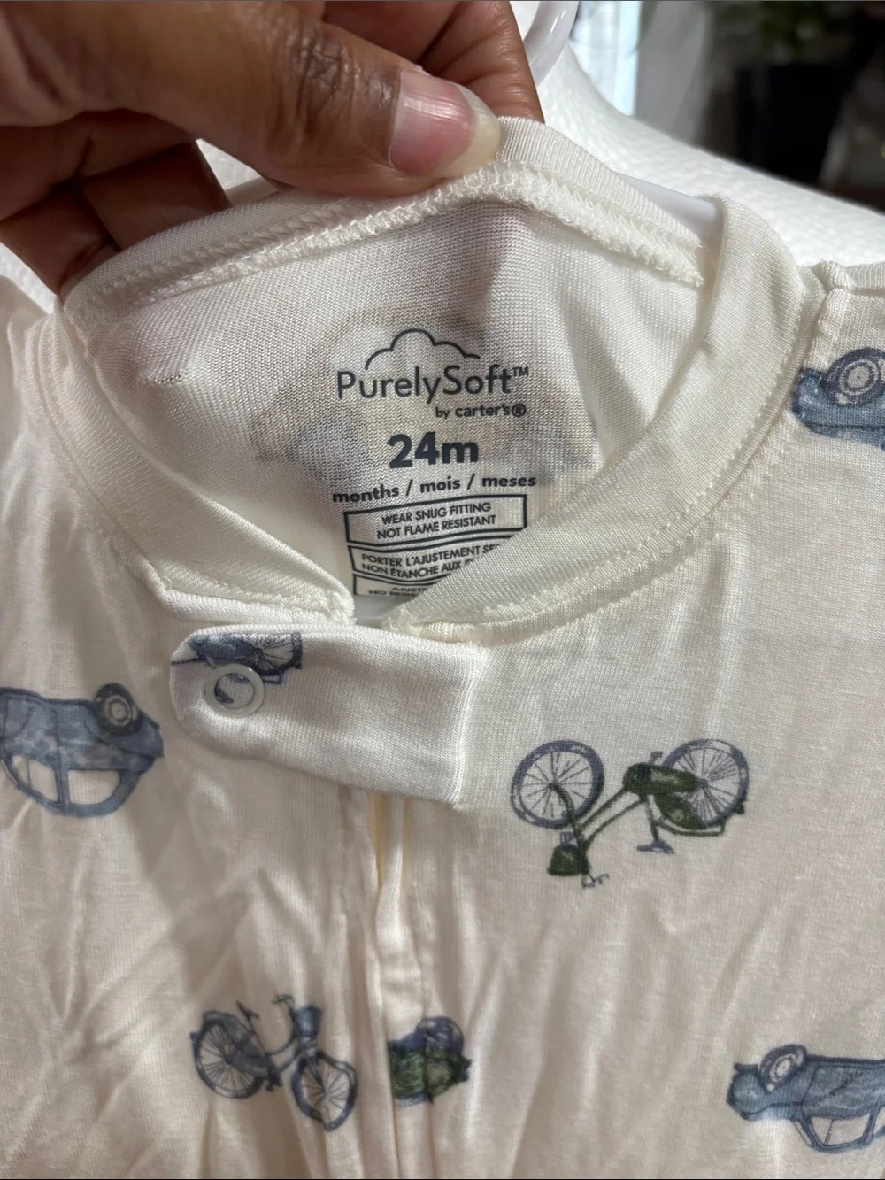 Carter’s Cream Baby Footed Zipper Onesie with Car & Bike Print size 24M